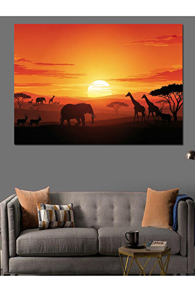 Artmeg Familie de girafe la apusul soarelui - Pânză decorativă - Masă din lem...
