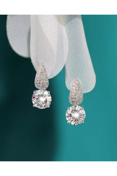 Zenso Celest Drop Silver and Laboratory Diamond Earrings