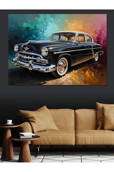 Artmeg Pictură decorativă pe pânză clasică neagră retro cu mașini - Tablou di...