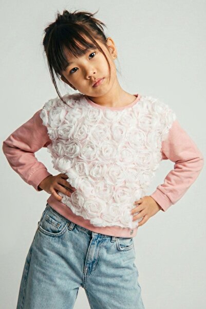 Breeze Devojčica majica dugih rukava sa reljefnim detaljima ruže od organze, ...