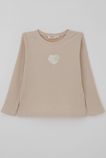 Breeze Devojčica majica dugih rukava sa detaljima vezenog bisernog srca, uzra...
