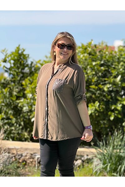 Punta Otantik Nc15450 Solid Color Buttoned Italian Coton Blouse Coffee