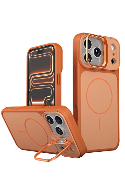 Fuchsia غطاء حماية متوافق مع iPhone 17 Pro Max مع حامل مغناطيسي - برتقالي