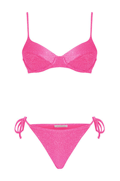 AQUELLA Lurex Neon Pink Wired Bikini Set