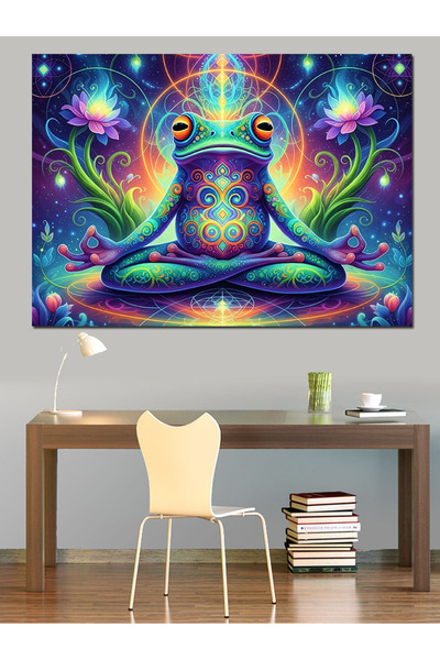 Artmeg Pânză decorativă cu broască colorată în meditație - Tablou din lemn MDF
