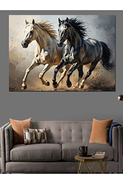 Artmeg Pânză decorativă cu doi cai în galop - Masă din lemn MDF