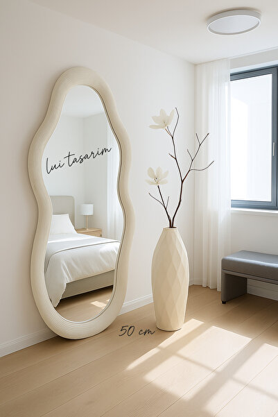 moontime alaçatı Krem Rengi Uzun XXL Seramik Vazo, Modern ve Şık Tasarım, 50cm