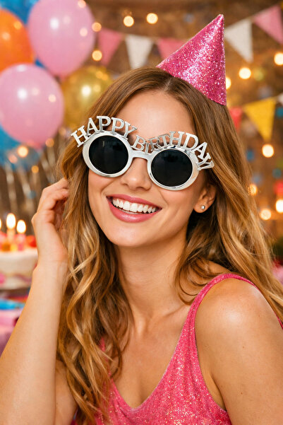 PARTİPORT Happy Birthday Silver Party Glasses Birthday Fun Glasses