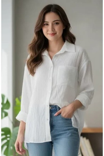 Ayliva Tekstil İnce Beyaz Çizgili Firesh Gömlek