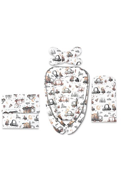 MimiNu Set 4 in 1 Baby Basket, MimiNu, Baby Cocoon 75x55 cm, Cars Grey