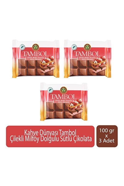 Kahve Dünyası Tambol Çilekli Milföy Dolgulu Sütlü Çikolata 100 gr x 3 Adet