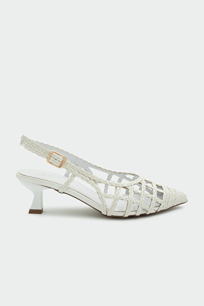 LAMİNTA Wenty Knitted Detail Women's White Heeled Shoes