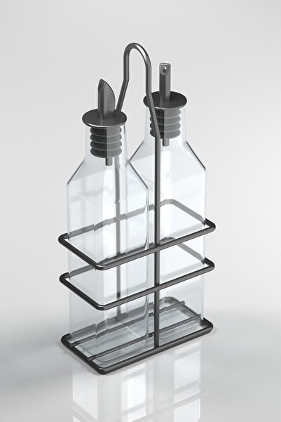 Capella Cam Yağdanlık Sirkelik Sosluk ve Metal Stant Siyah