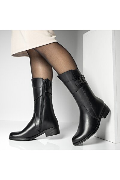 Modlet.ro Γυναικείες μαύρες μπότες με φερμουάρ από Δερμάτινο MOD10665