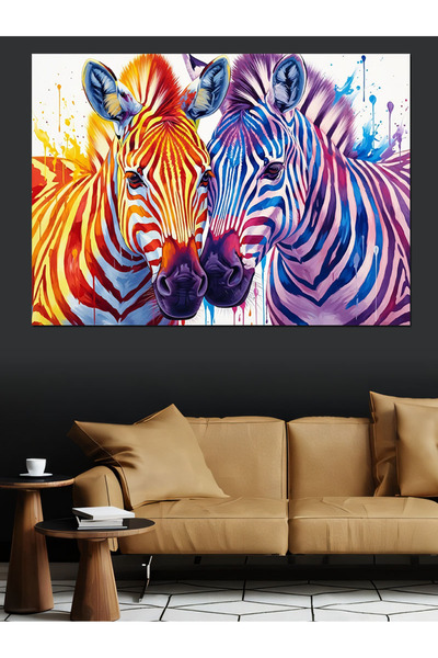 Artmeg Colorful Zebras Modern Animal Painting Decorative Canvas - Mdf Wood Pa...