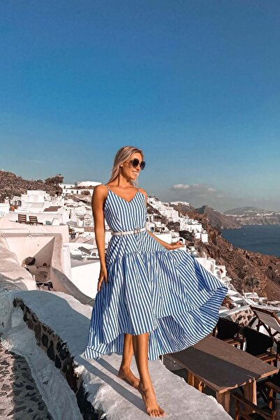 NYMPHA CLOTHING Asymmetrical Striped Midi Dress, Oia XS