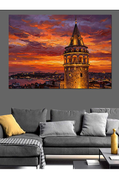 Artmeg Turnul Galata Istanbul Pânză decorativă cu apus de soare - Masă din le...