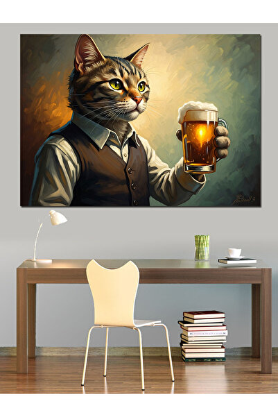 Artmeg Charismatic Cat Drinking Beer Decorative Canvas - Mdf Wood Painting