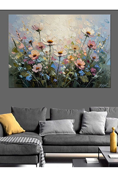 Artmeg Bahar Bahçesinde Renkli Kır Çiçekleri Dekoratif Kanvas - Mdf Ahşap Tablo