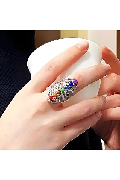 ZODIACOOL Long 7 chakra ring, treated semi-precious stones, stainless steel, ...