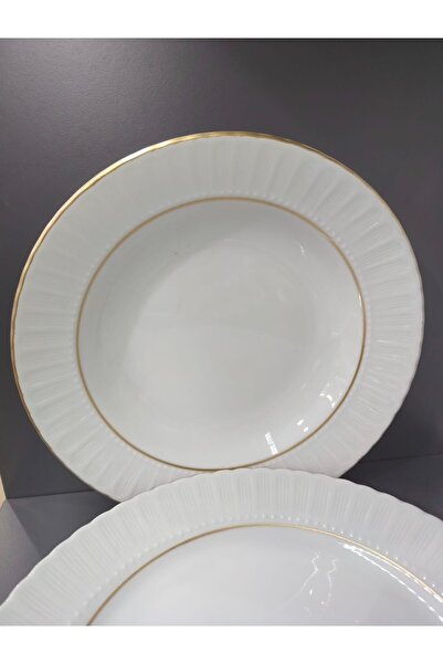 Güral Porcelain Matte Gilded 12 Pieces 21 cm (Large) Deep Plate
