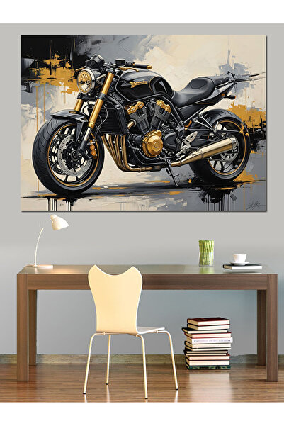 Artmeg Pânză decorativă cu design modern de motocicletă de curse neagră - Tab...