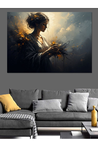 Artmeg Woman Picking Flowers under the Light Decorative Canvas - Mdf Wooden T...