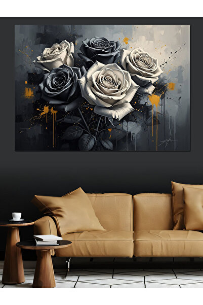 Artmeg Pictură cu trandafiri albi în întuneric - Pânză decorativă - Tablou di...