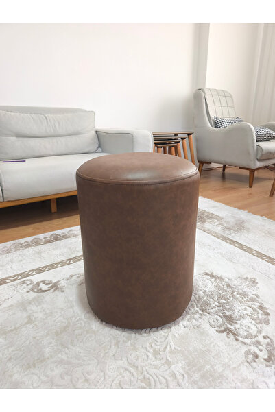 Azra Mobilya Silindir Deri Puf 40x50 cm Dekoratif Oturma Pufu | Modern Salon,...