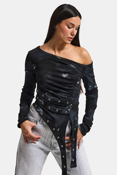 it's basic Ženska crna bluza w5 sa Otkrivena ramena delom i detaljnim specija...