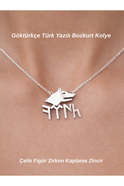 Tuan Collection Türk Yazılı Bozkurt Simgeli Kolye Çelik Sembol Zirkon Kaplama...