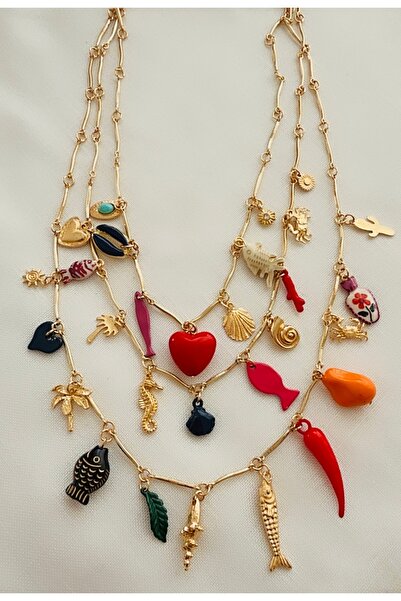 VNS Accessories Set of 3 Charm Necklaces with Colorful Figures (Suitable for ...