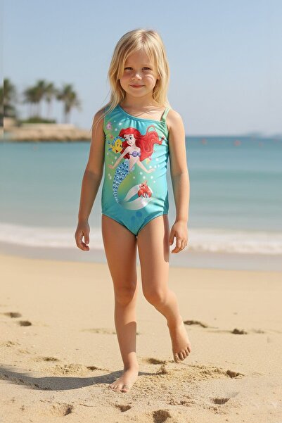 shop Kız Çocuk Deniz Kızı Ariel Baskılı Ayarlanabilen Askılı Hızlı Kuruyan Re...