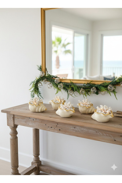 Butik İstiridye deniz kabuğu kahve yanı 6lı set lokumluk