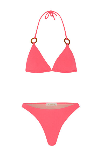 AQUELLA Neon Pink Triangle Bikini Set with Textured Accessories