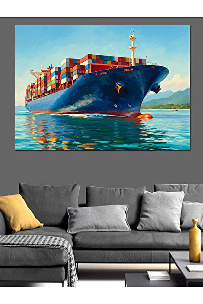 Artmeg Pânză decorativă cu navă container gigant în Marea Albastră - Masă din...