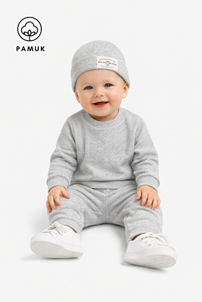 HK HOPKİDS Baby Boy Girl Ribbed Basic Seasonal Hat Bottom Top Set