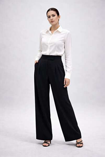 cheen بنطلون نسائي أسود من القماش قماش غبردين مزود بسحاب للإغلاق