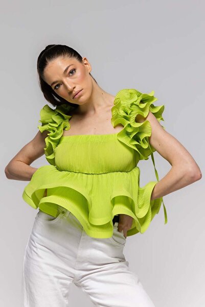 NYMPHA CLOTHING Belle Universal Neon Green Oversized Ruffled Top
