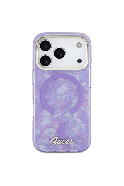 Guess IML Shell Script Metal MagSafe Case for iPhone 17 Pro Max - Purple
