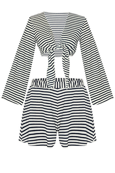 AQUELLA Crni Prugasto Skraćeni kroj - Top i kratke hlače set