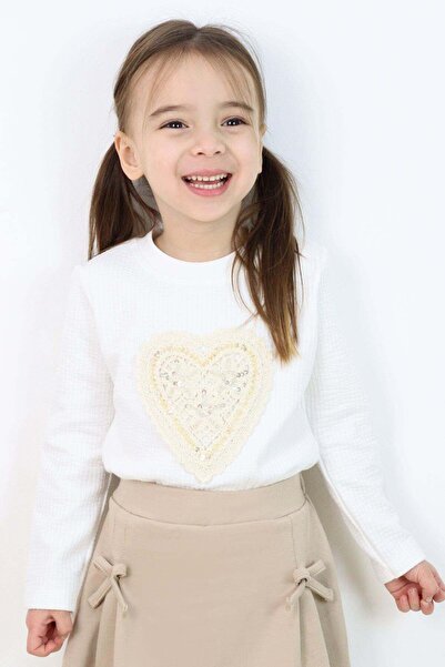 Breeze Devojčica majica dugih rukava Čipka sa apliciranim srcem i šljokicama,...