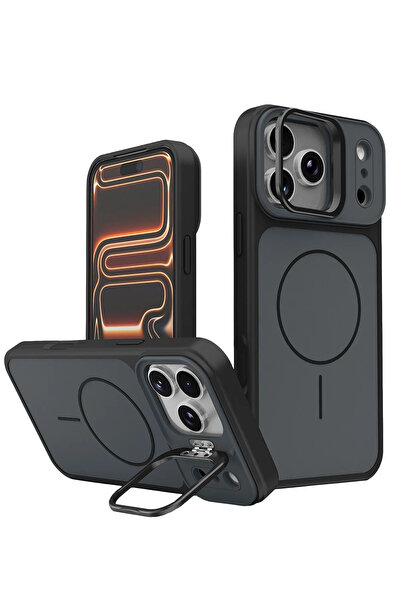 Fuchsia غطاء حماية متوافق مع iPhone 17 Pro مع حامل مغناطيسي - أسود