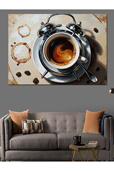 Artmeg Cană de cafea și grafic de timp - Pânză decorativă - Masă din lemn MDF