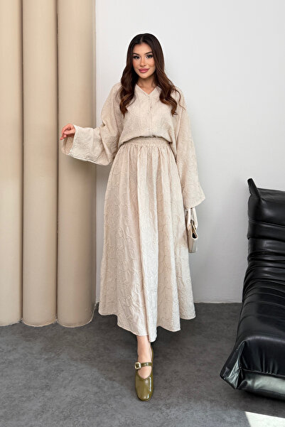 Hatun Atila texturat Costum dublu cu talie elastică și cu buzunare cămăși bro...