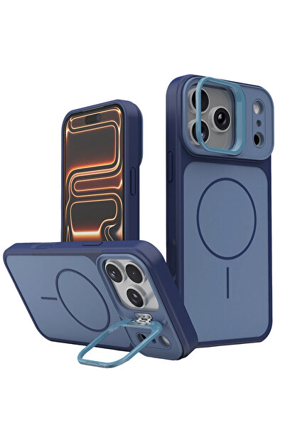 Fuchsia Pale Magneticsafe Stand Cover Compatible with iPhone 17 Pro Max - Blue