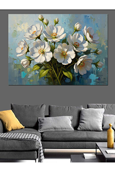 Artmeg Buchet de flori albe în vază Tablou decorativ pe pânză - Tablou din le...