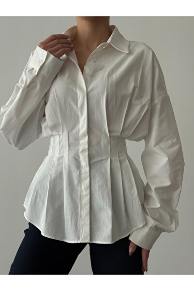 Quzu Shirring Detailed Shirt Ecru