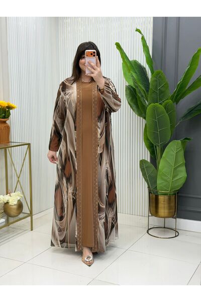 GK Φόρεμα μεγάλου μεγέθους Sandy Chiffon Stone με τύπωμα