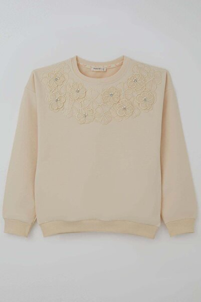 Breeze Devojčica, dukserica sa biserima i cvećem N Vezena 9-14 godina, krem boja